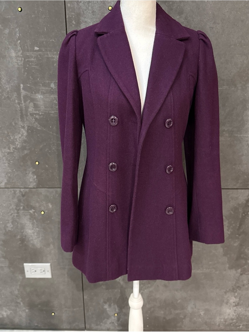 Guess Women's Double-Breasted Pea Coat in Plum Purple